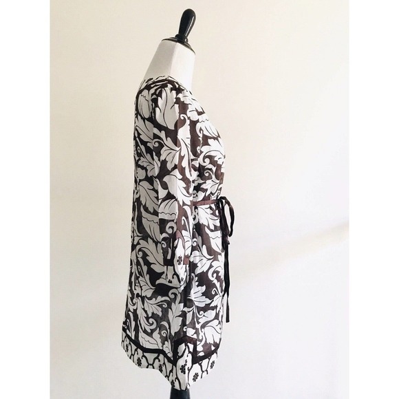 Bebe | Floral V-neck Tunic Size S Brown Silk Cotton Side Split Pullover Shirt - Picture 4 of 9